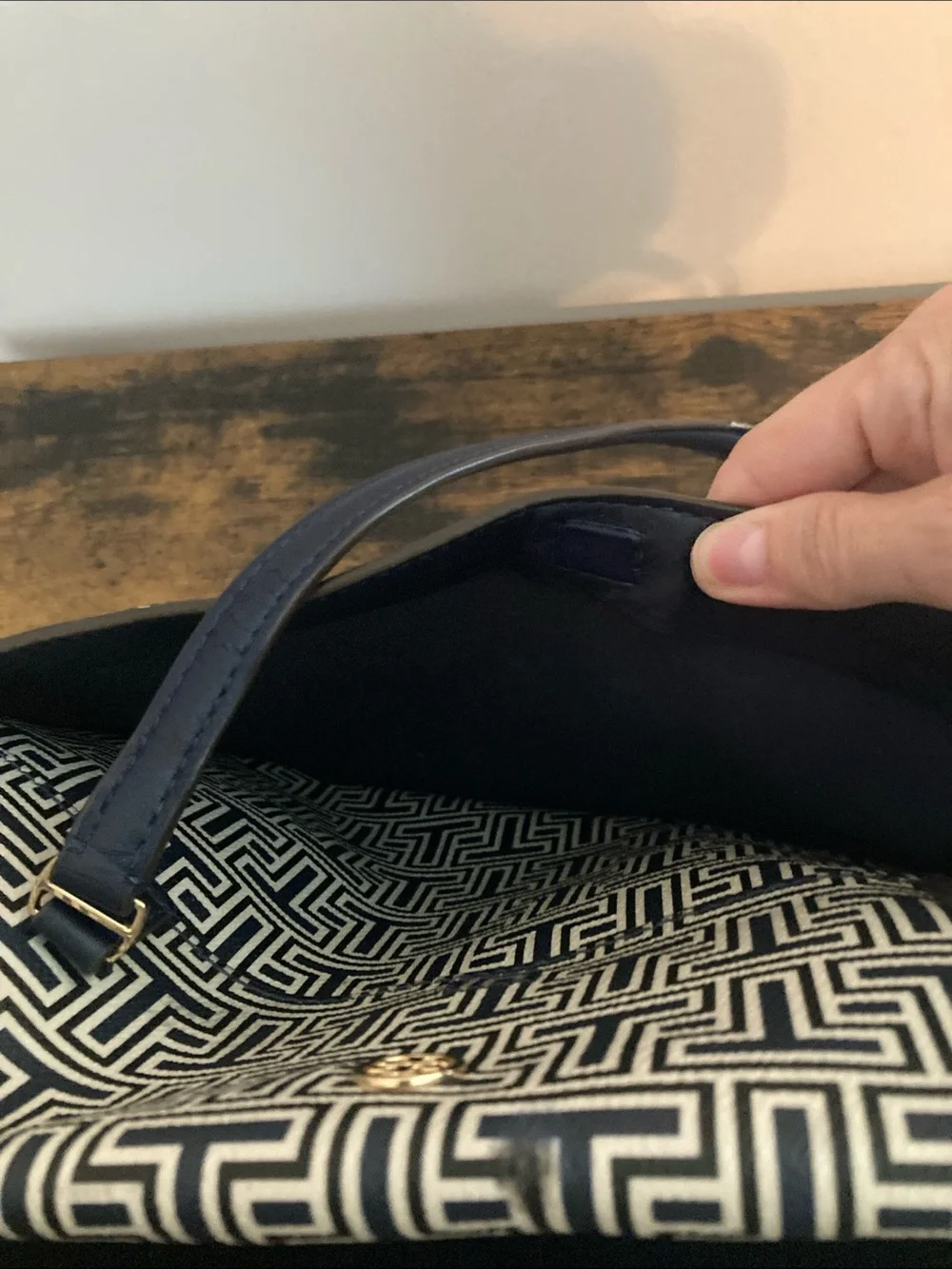 Tory Burch Black and White Signature Geometric Tote